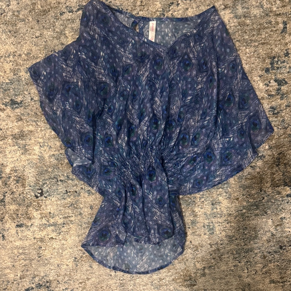 Xhilaration Blue Peacock Print Blouse